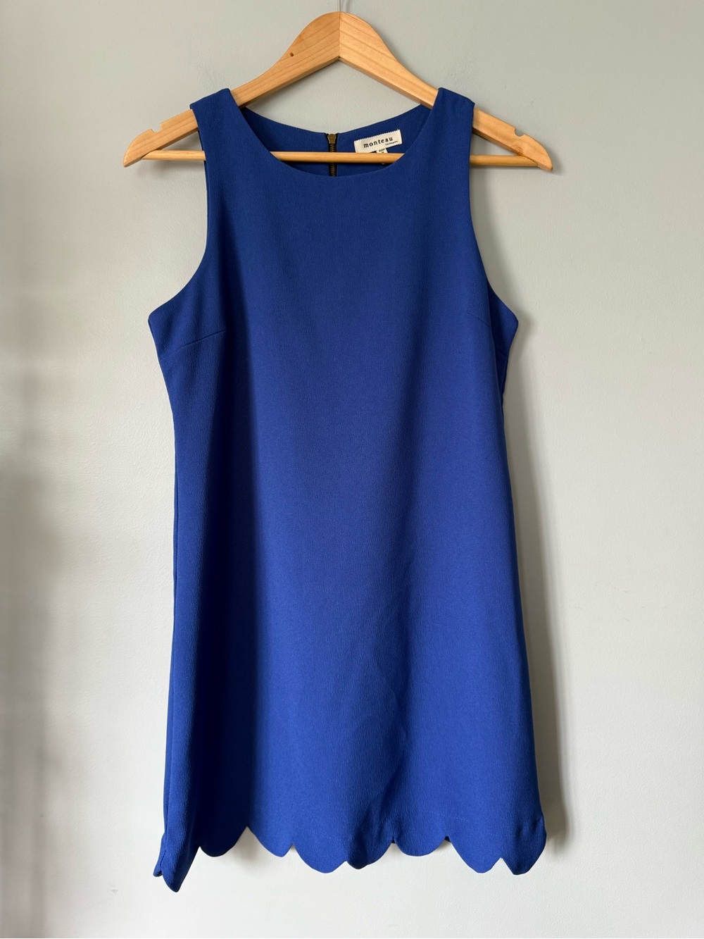 Monteau Los Angeles Royal Blue Scallop Hem Shift Dress Size Small